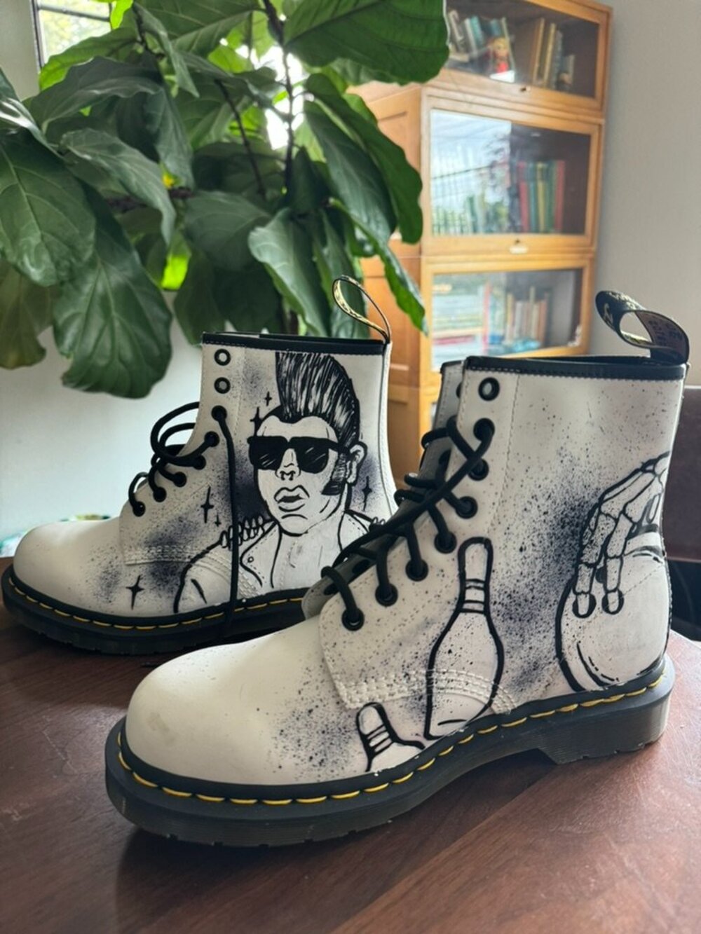 Dr. Martens 1460 Custom Punk Rock 8-Eye White Leather Combat Boots - Picture 2 of 5